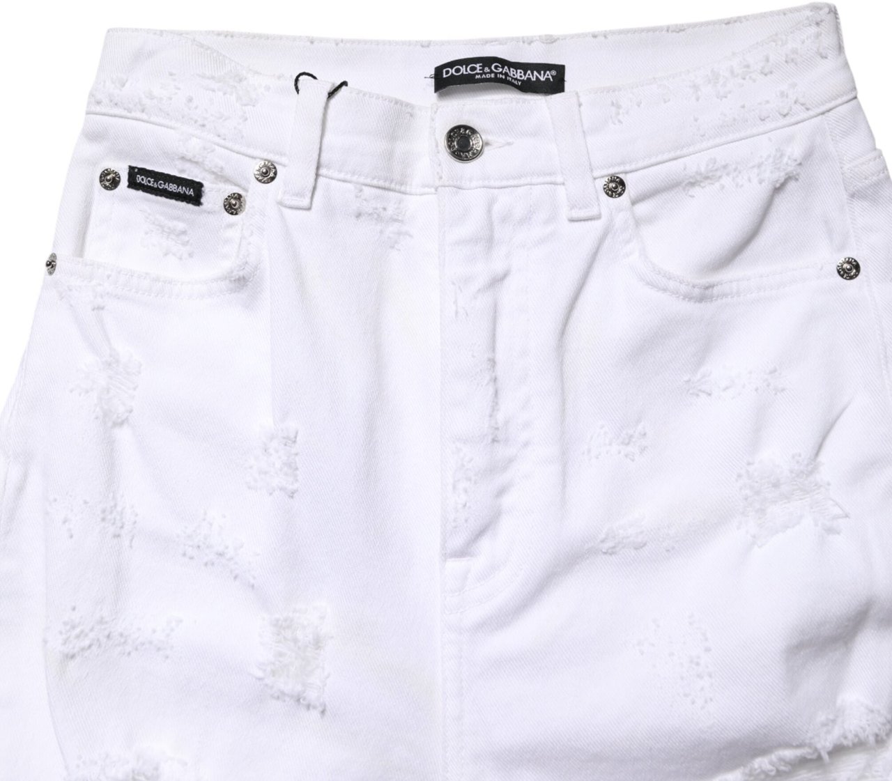 Dolce & Gabbana White Distressed High Waist Denim Jeans Wit