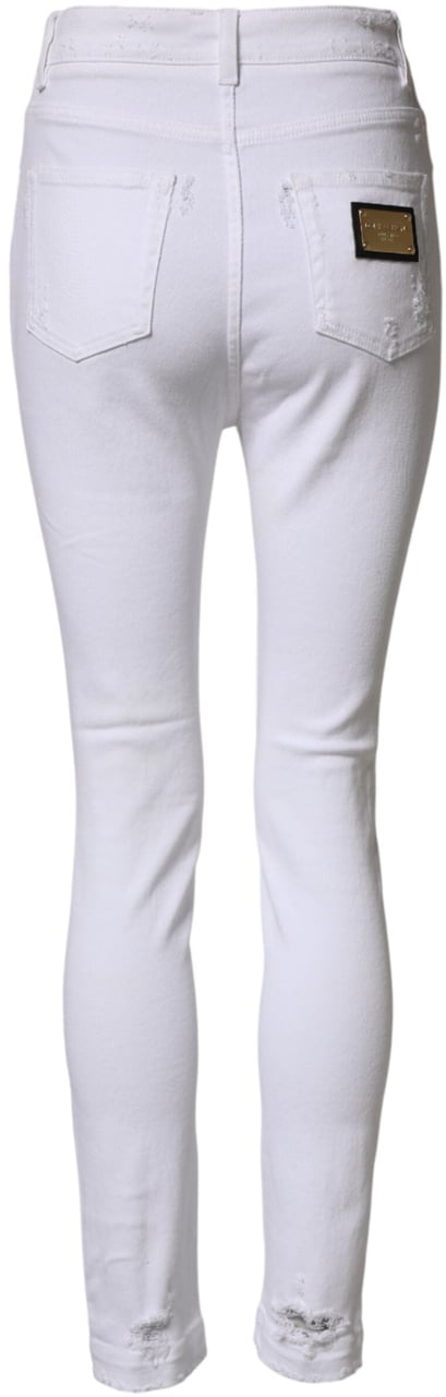 Dolce & Gabbana White Distressed High Waist Denim Jeans Wit