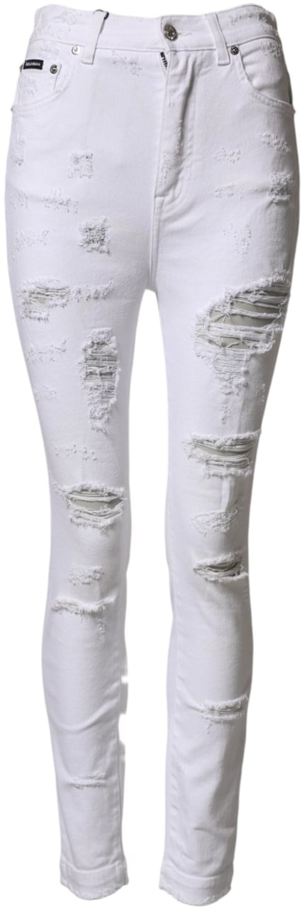 Dolce & Gabbana White Distressed High Waist Denim Jeans Wit