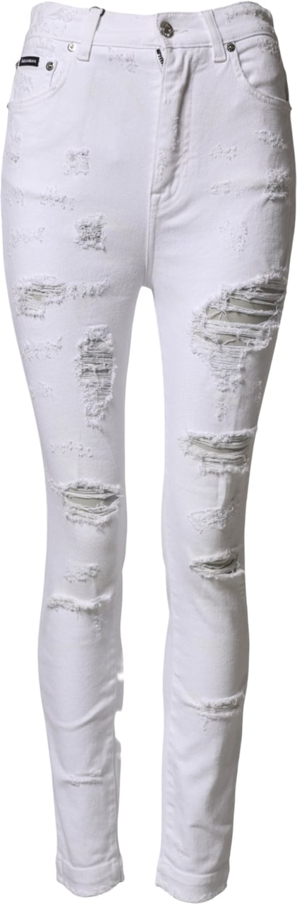Dolce & Gabbana White Distressed High Waist Denim Jeans Wit