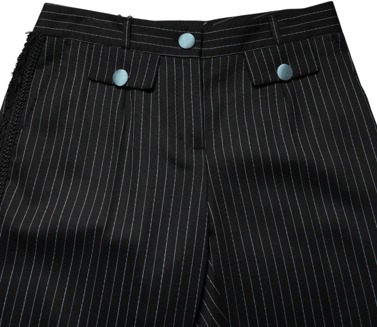 Dolce & Gabbana Black Wool Stripes Cropped Trouser Pants Zwart