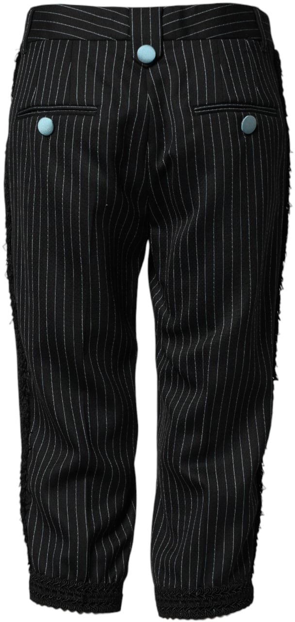 Dolce & Gabbana Black Wool Stripes Cropped Trouser Pants Zwart