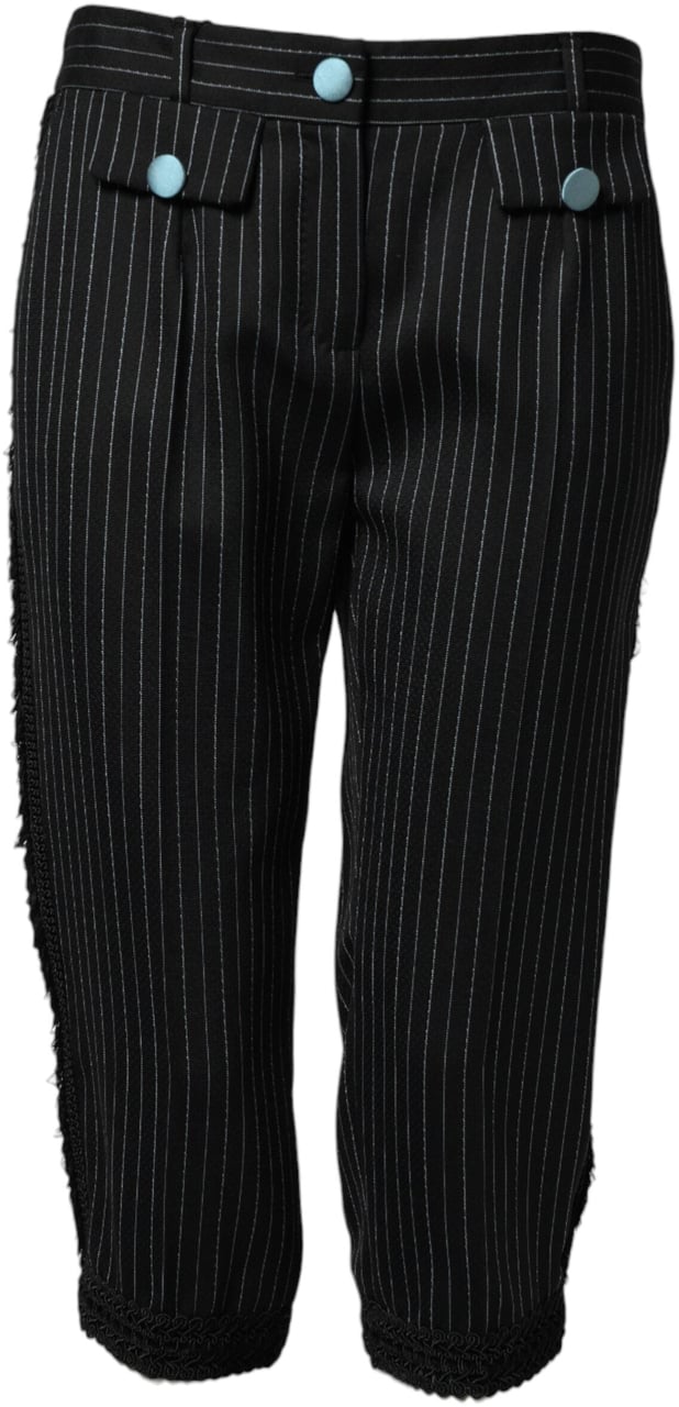 Dolce & Gabbana Black Wool Stripes Cropped Trouser Pants Zwart