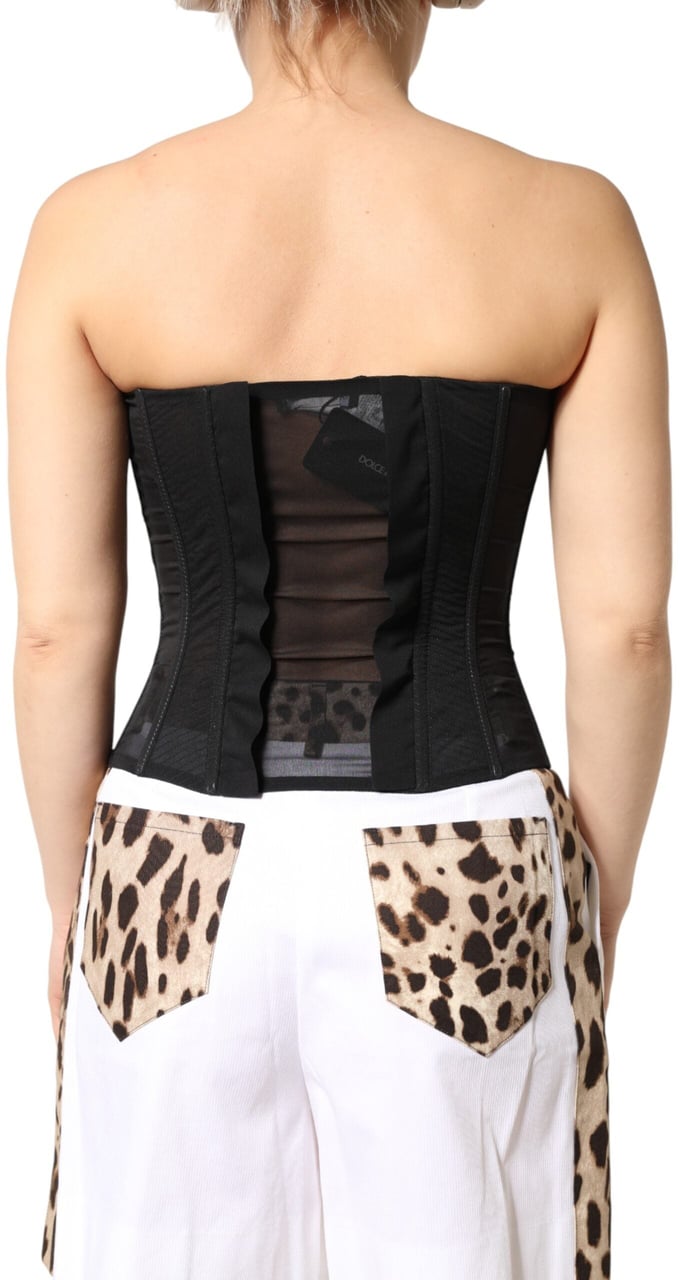 Dolce & Gabbana Black Silk Lace Bustier Corset Strapless Top Zwart