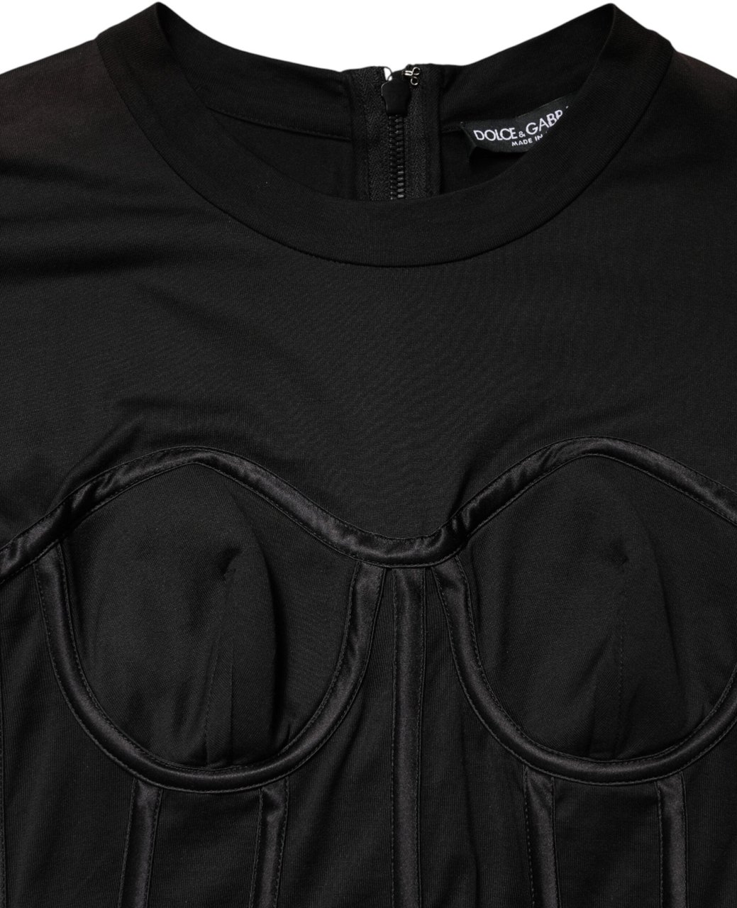 Dolce & Gabbana Black Cotton Bustier Corset Short Sleeves T-shirt Groen