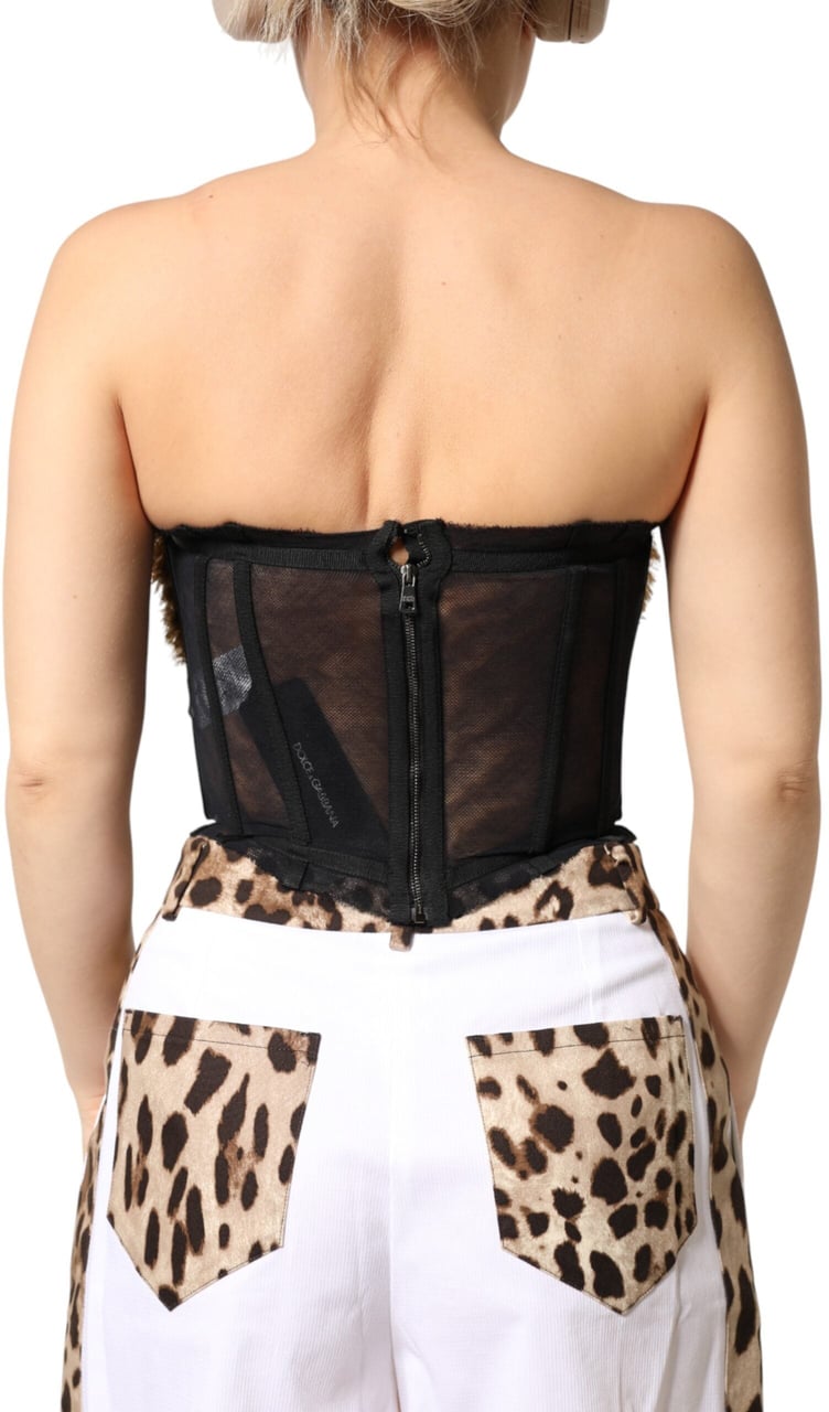 Dolce & Gabbana Black Gold Heart Bustier Corset Tinsel Top Zwart