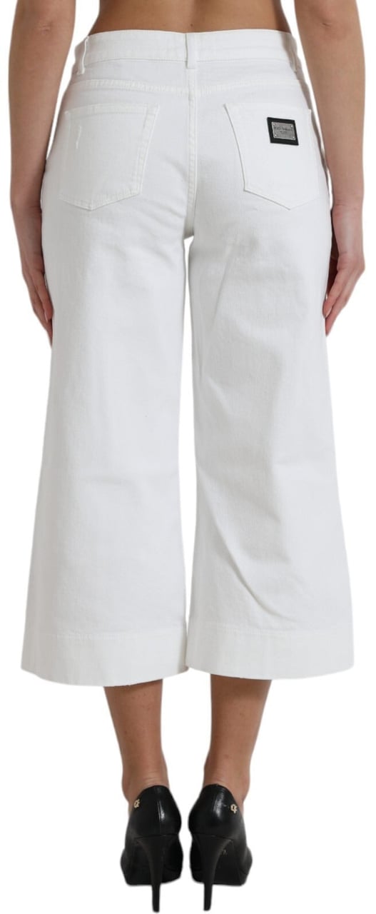 Dolce & Gabbana Wide Leg White Cotton Cropped Denim Jeans Wit