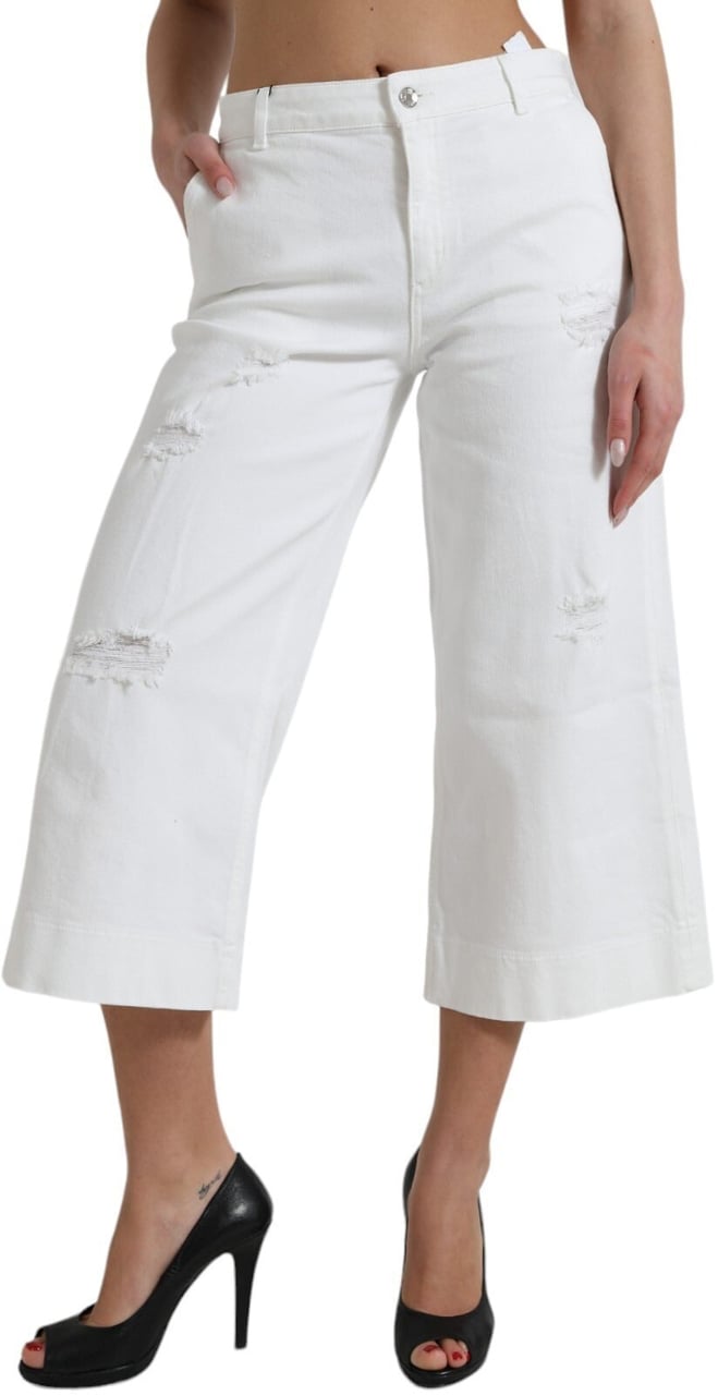 Dolce & Gabbana Wide Leg White Cotton Cropped Denim Jeans Wit