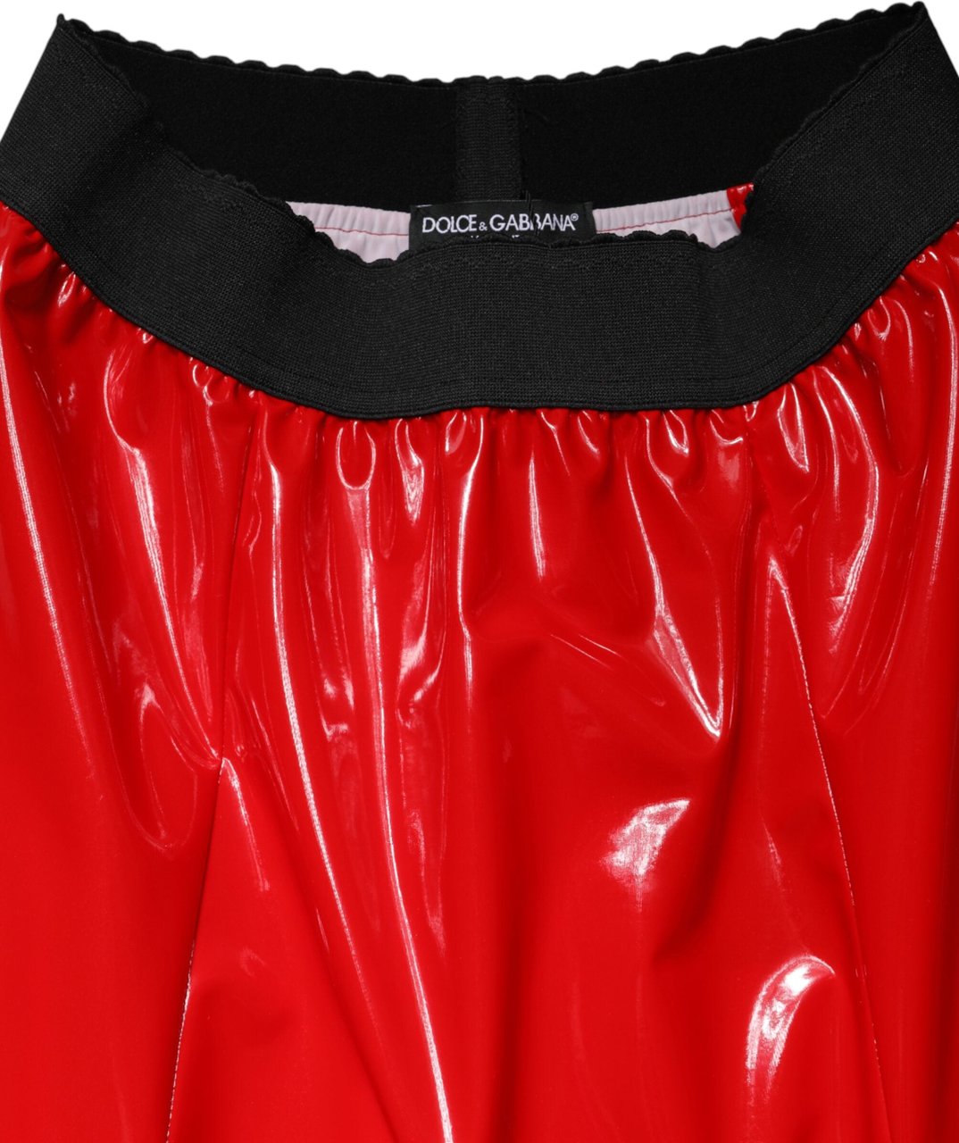 Dolce & Gabbana Glossy Red Polyester High Waist Midi Skirt Rood