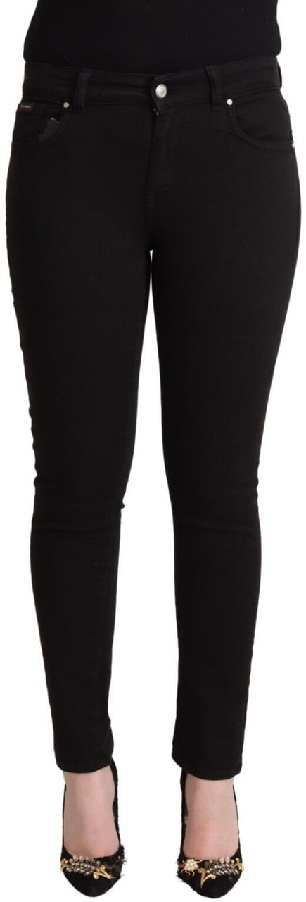 Dolce & Gabbana Black Cotton Mid Waist Denim Slim Fit Jeans Zwart