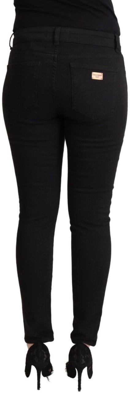 Dolce & Gabbana Black Cotton Mid Waist Denim Slim Fit Jeans Zwart