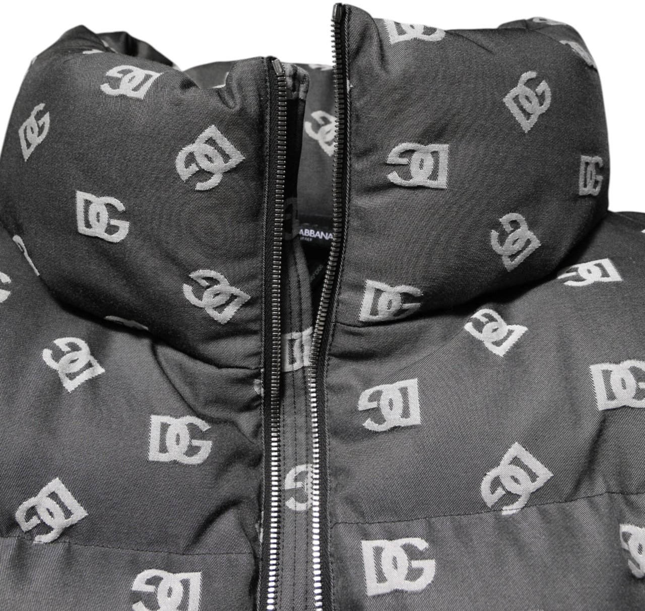 Dolce & Gabbana Black DG Monogram Full Zip Puffer Men Jacket Zwart