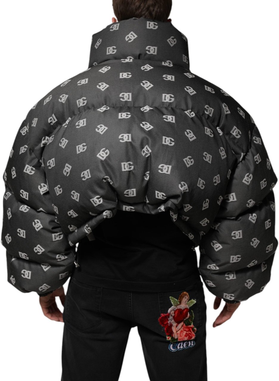 Dolce & Gabbana Black DG Monogram Full Zip Puffer Men Jacket Zwart