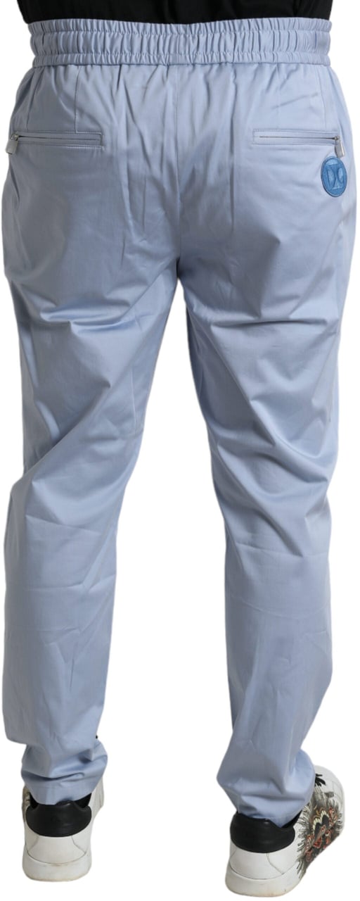 Dolce & Gabbana Light Blue Cotton Stretch Jogger Pants Blauw