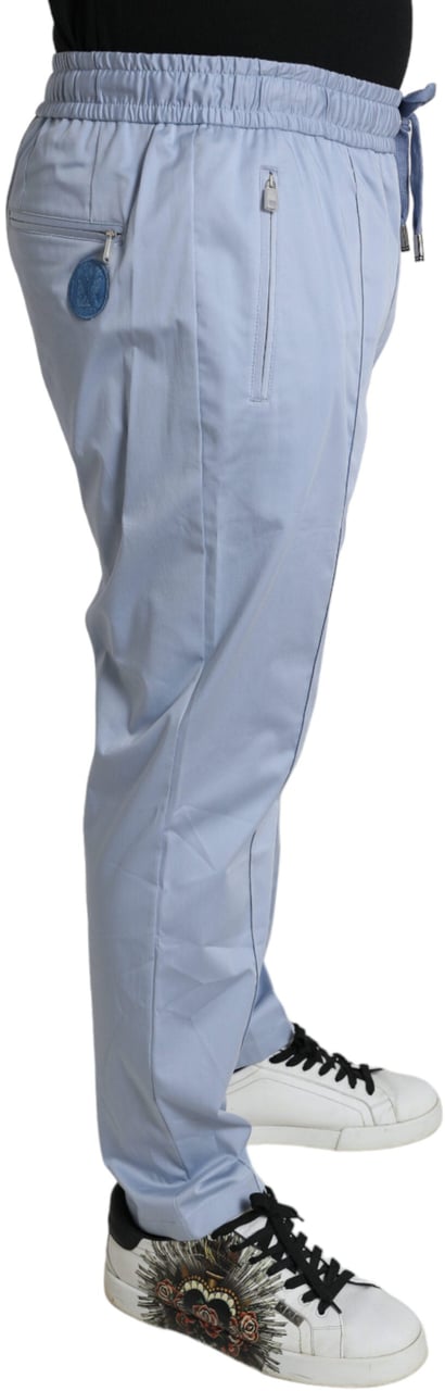 Dolce & Gabbana Light Blue Cotton Stretch Jogger Pants Blauw