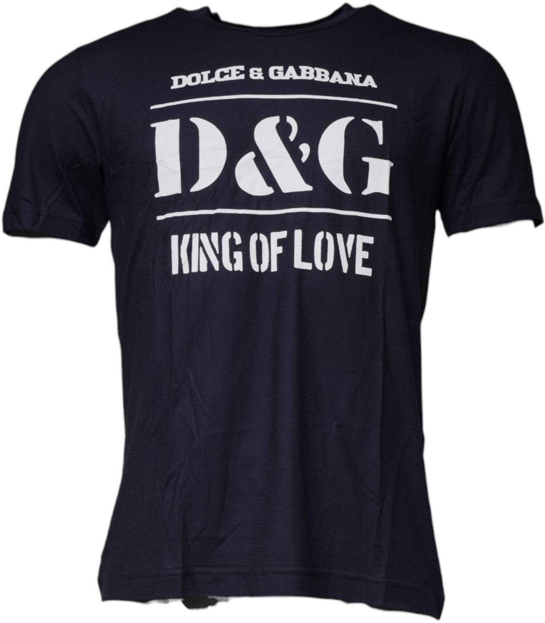 Dolce & Gabbana Blue D&G King Of Love Cotton Crew Neck T-shirt Blauw
