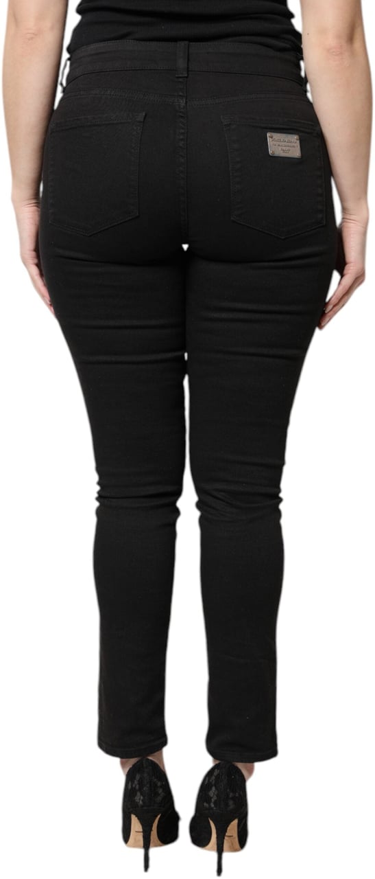 Dolce & Gabbana Black Cotton High Waist Skinny Denim Jeans Zwart