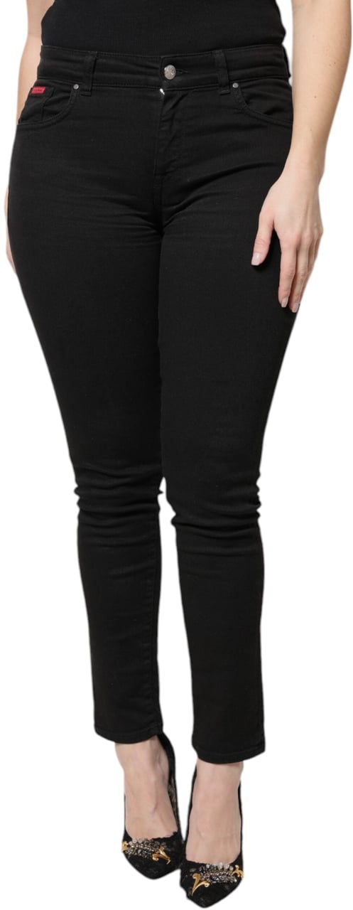 Dolce & Gabbana Black Cotton High Waist Skinny Denim Jeans Zwart