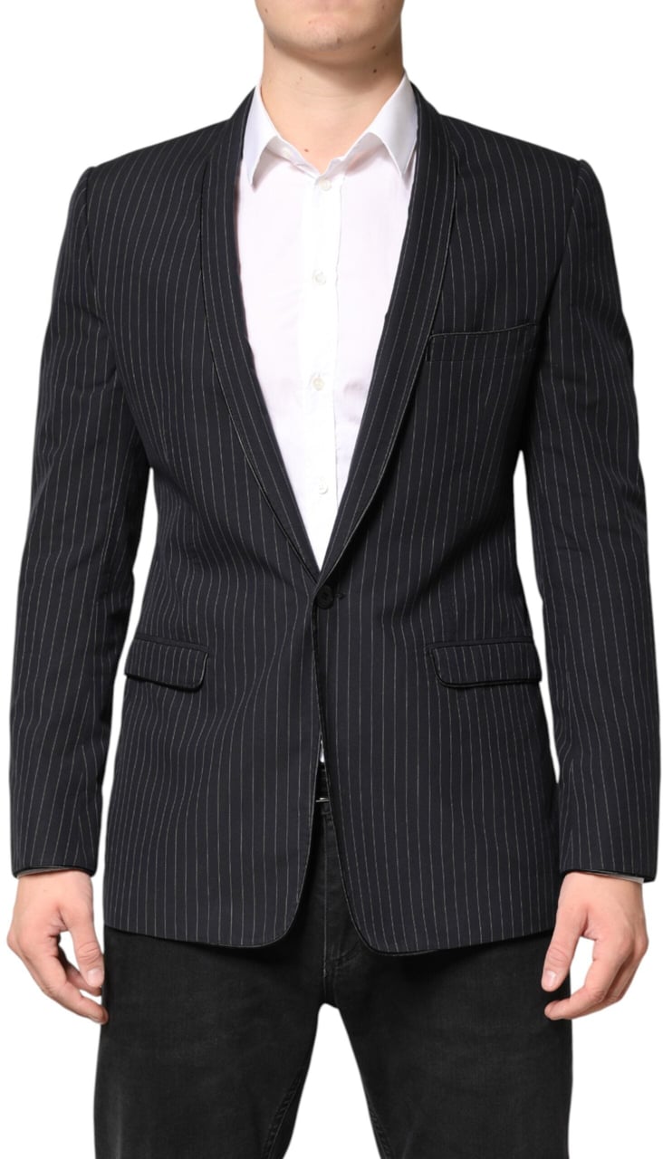 Dolce & Gabbana Black Stripes 1 Button Suit Jacket Blazer Zwart