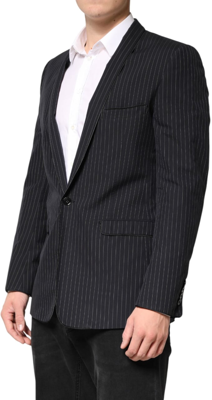 Dolce & Gabbana Black Stripes 1 Button Suit Jacket Blazer Zwart
