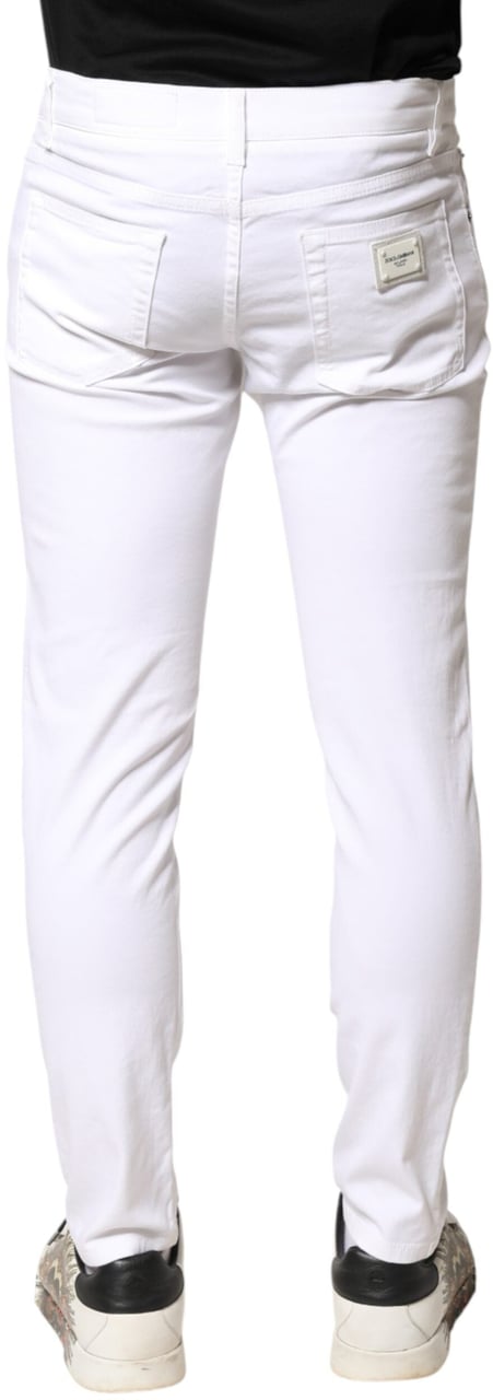 Dolce & Gabbana White Cotton Stretch Skinny Denim Men Jeans Wit