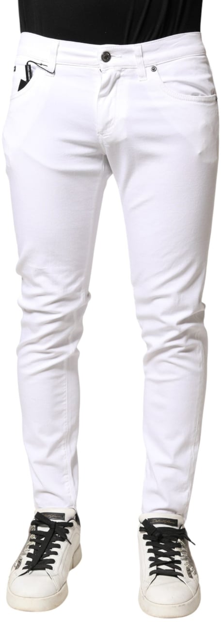 Dolce & Gabbana White Cotton Stretch Skinny Denim Men Jeans Wit