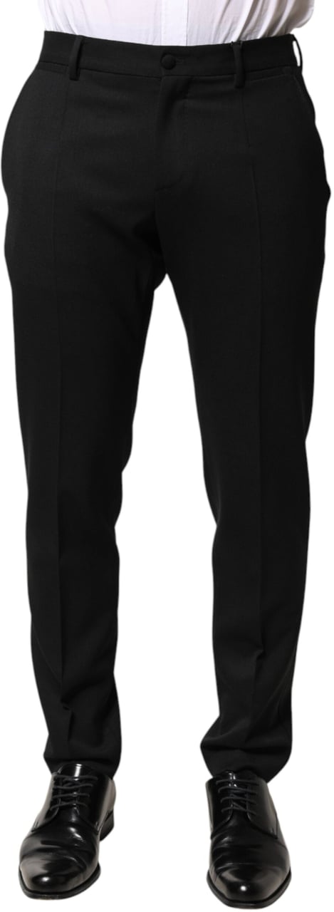 Dolce & Gabbana Black Wool Mid Waist Men Dress Trousers Pants Zwart