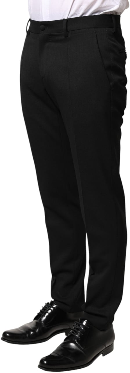 Dolce & Gabbana Black Wool Mid Waist Men Dress Trousers Pants Zwart