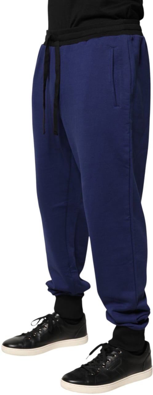 Dolce & Gabbana Blue Cotton Mid Waist Jogger Trousers Pants Blauw