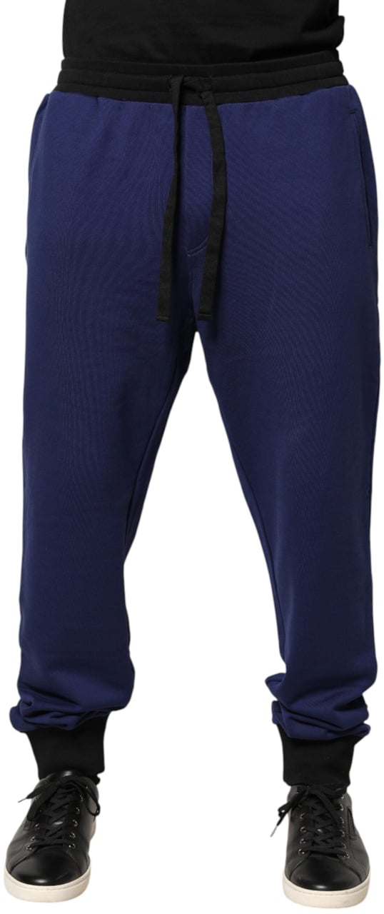 Dolce & Gabbana Blue Cotton Mid Waist Jogger Trousers Pants Blauw