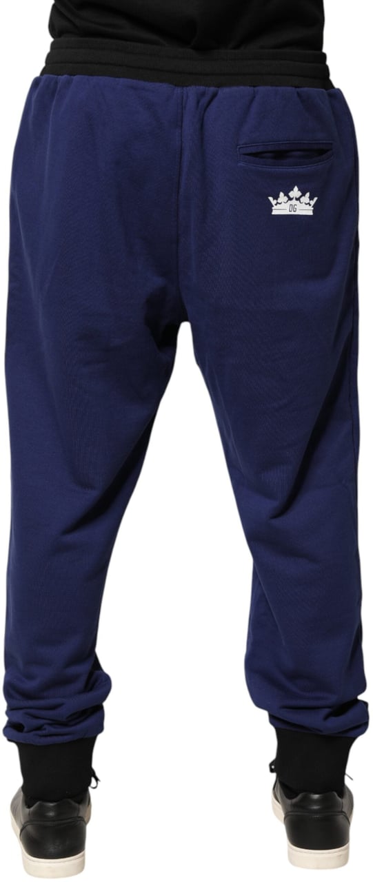 Dolce & Gabbana Blue Cotton Mid Waist Jogger Trousers Pants Blauw