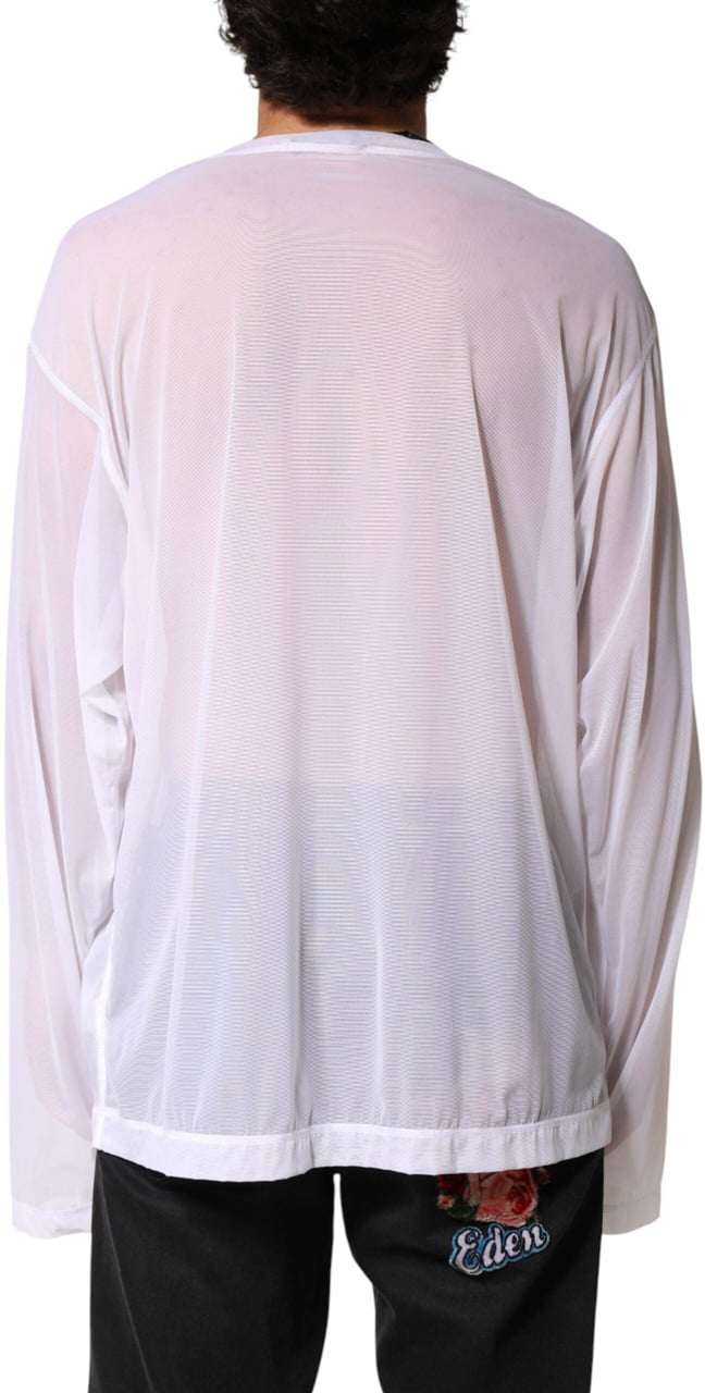 Dolce & Gabbana White Nylon Long Sleeves Crewneck T-Shirt Wit