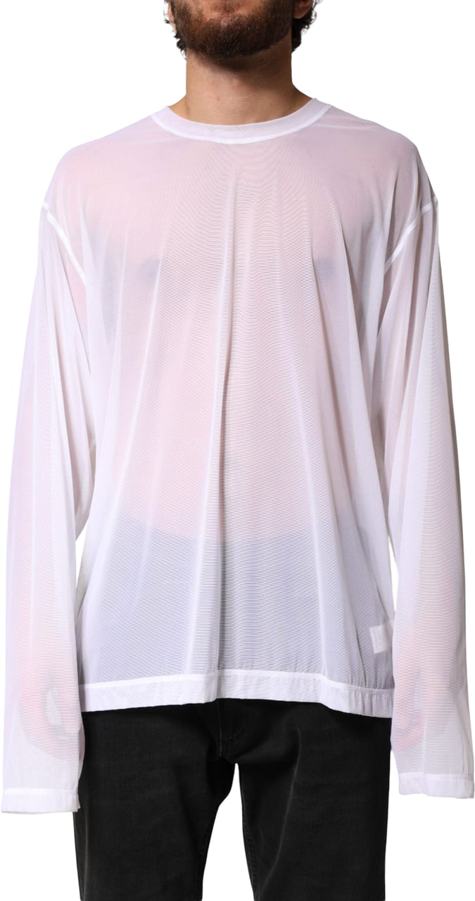 Dolce & Gabbana White Nylon Long Sleeves Crewneck T-Shirt Wit