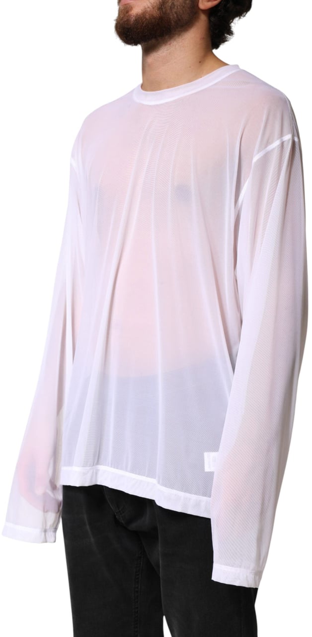 Dolce & Gabbana White Nylon Long Sleeves Crewneck T-Shirt Wit