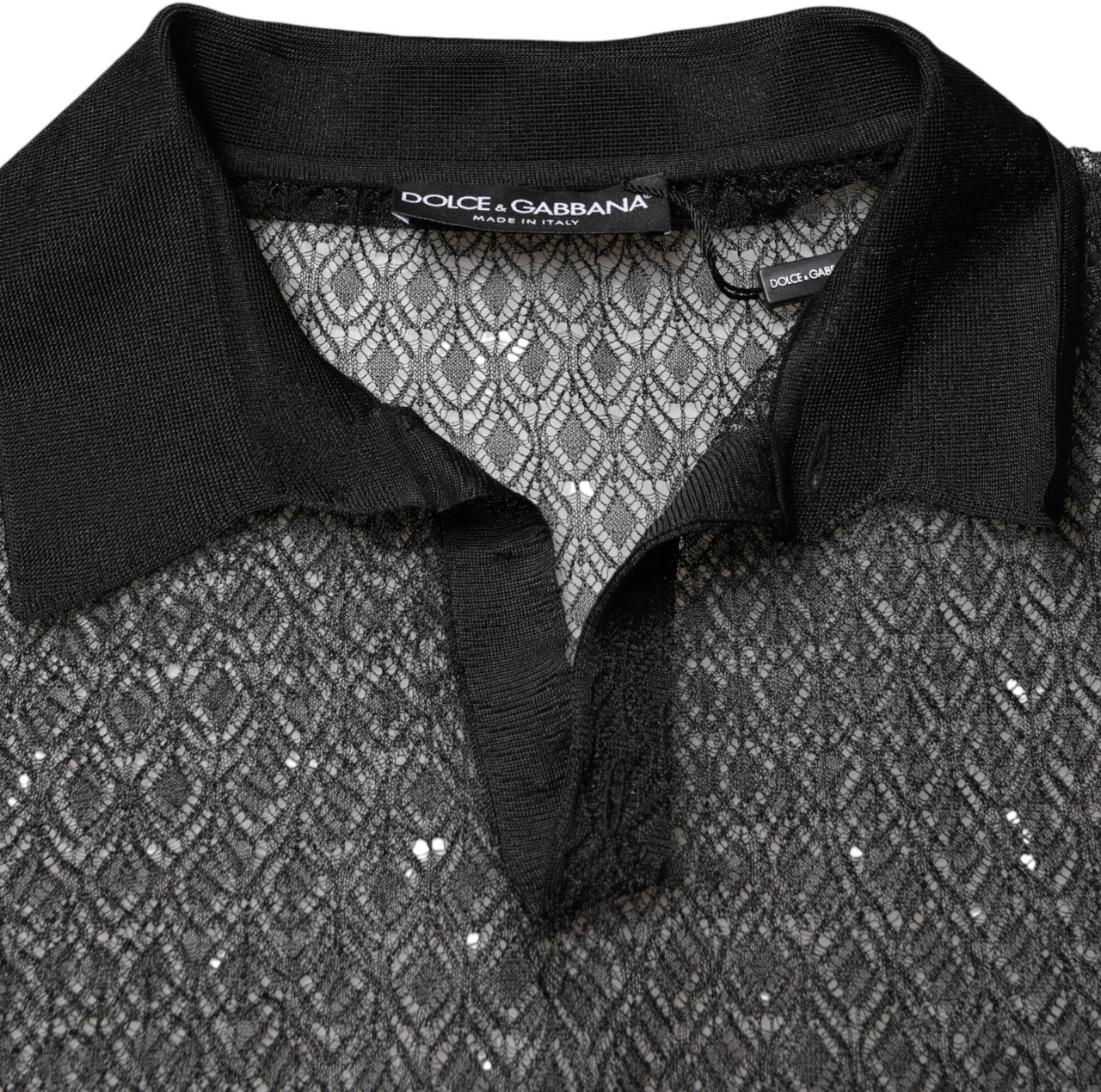 Dolce & Gabbana Black Sheer Short Sleeves Casual Polo Top Zwart