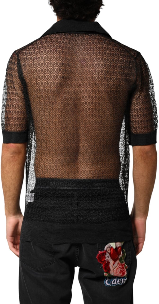 Dolce & Gabbana Black Sheer Short Sleeves Casual Polo Top Zwart
