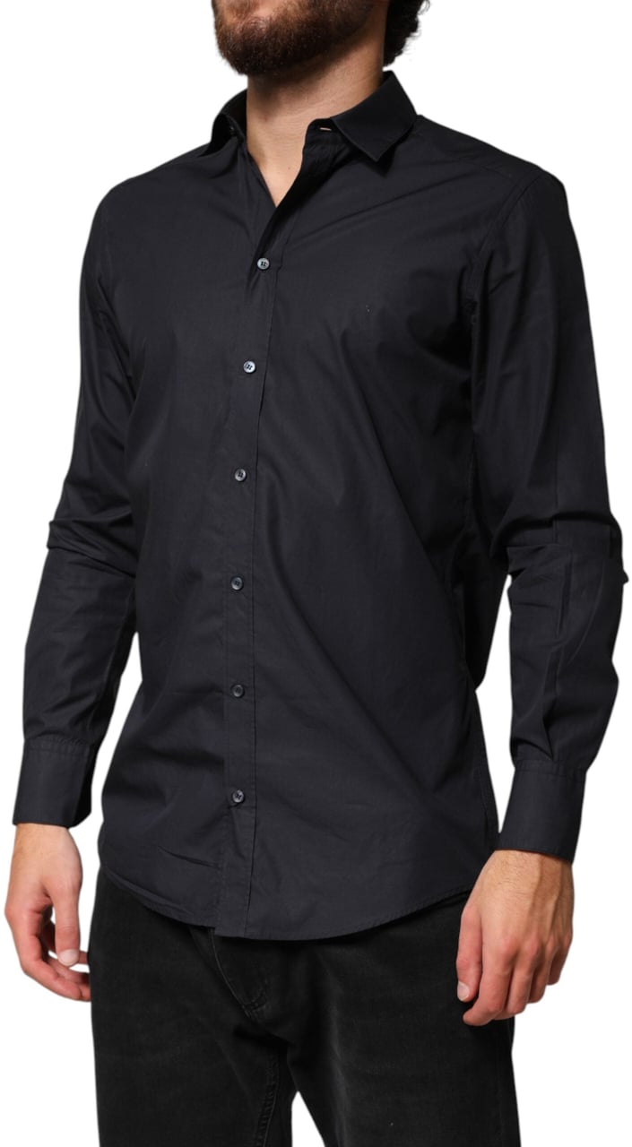 Dolce & Gabbana Black Cotton Long Sleeves Dress Formal Shirt Zwart