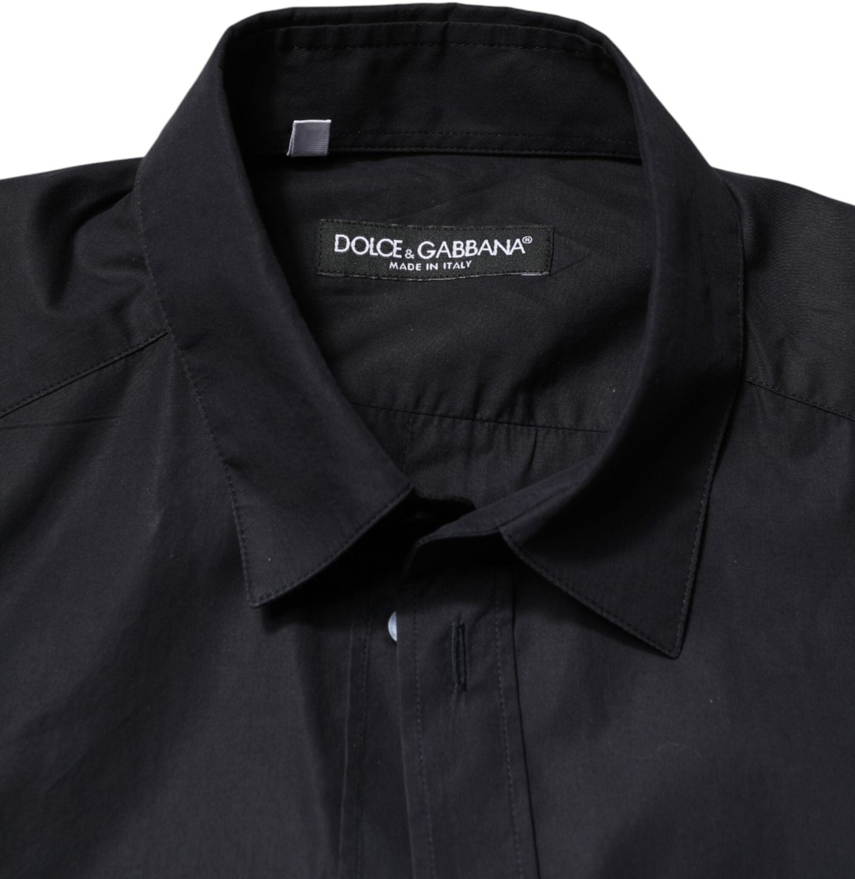 Dolce & Gabbana Black Cotton Long Sleeves Dress Formal Shirt Zwart
