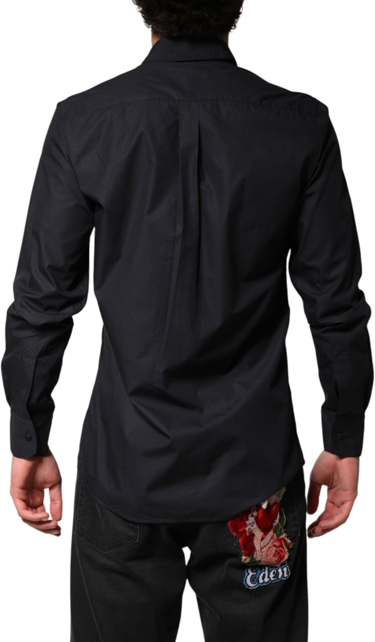 Dolce & Gabbana Black Cotton Long Sleeves Dress Formal Shirt Zwart