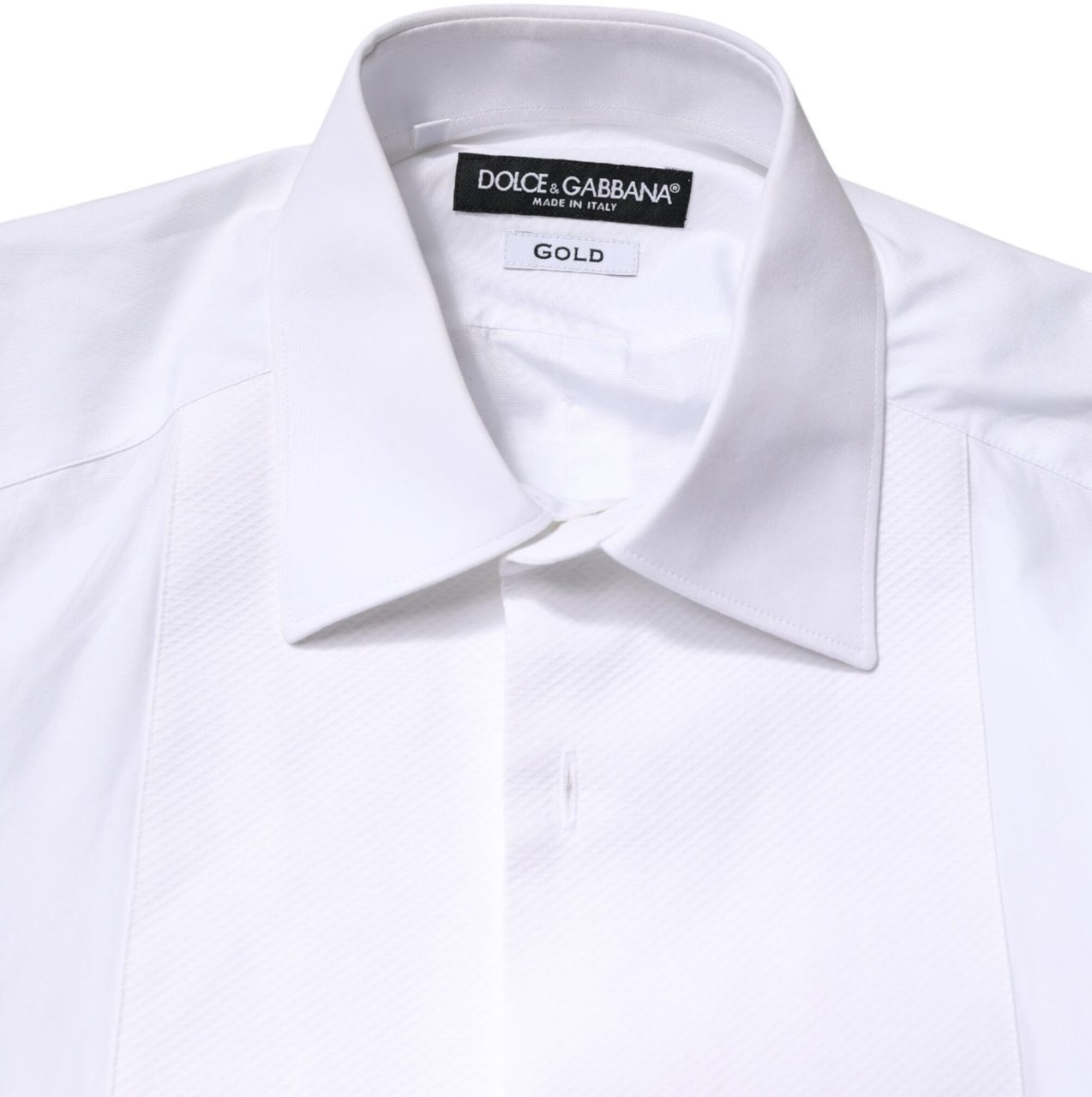 Dolce & Gabbana White Cotton GOLD Collared Dress Bib Formal Shirt Goud