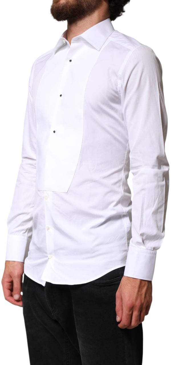 Dolce & Gabbana White Cotton GOLD Collared Dress Bib Formal Shirt Goud
