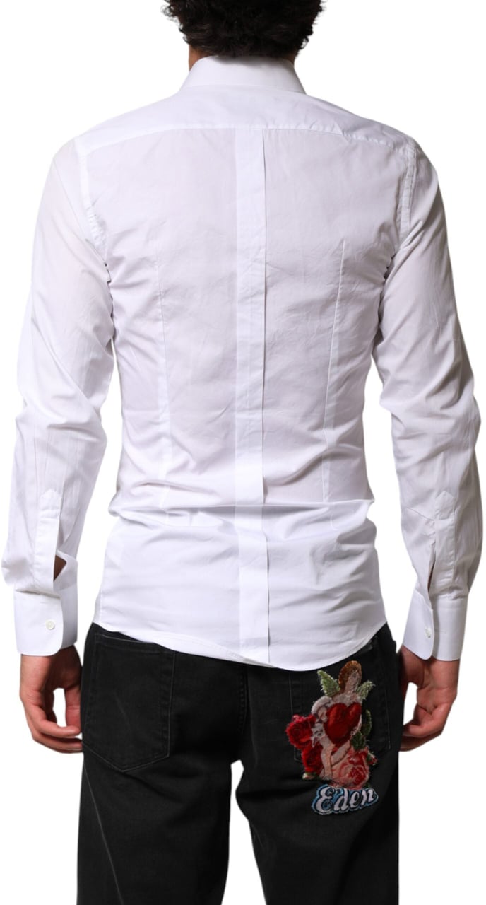 Dolce & Gabbana White Cotton GOLD Collared Dress Bib Formal Shirt Goud