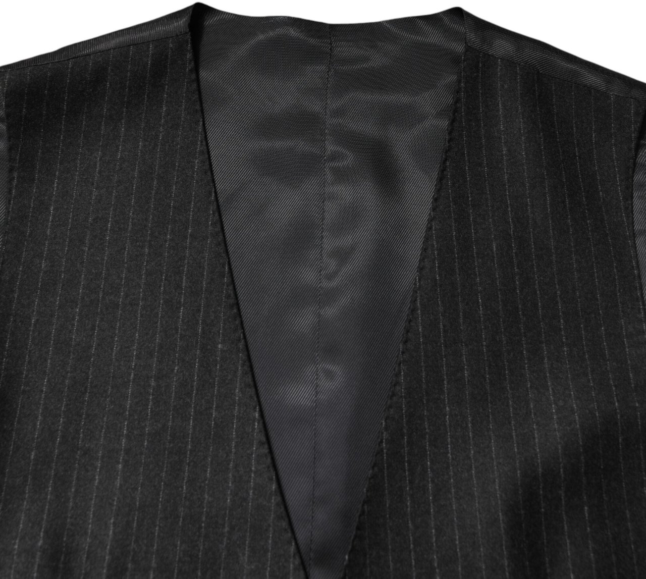Dolce & Gabbana Black Stripes Wool Dress Men Waistcoat Vest Zwart