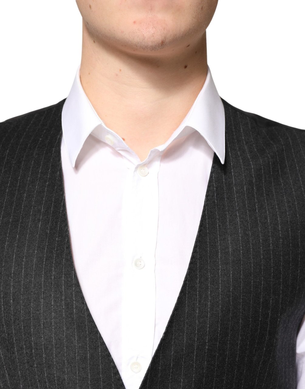 Dolce & Gabbana Black Stripes Wool Dress Men Waistcoat Vest Zwart