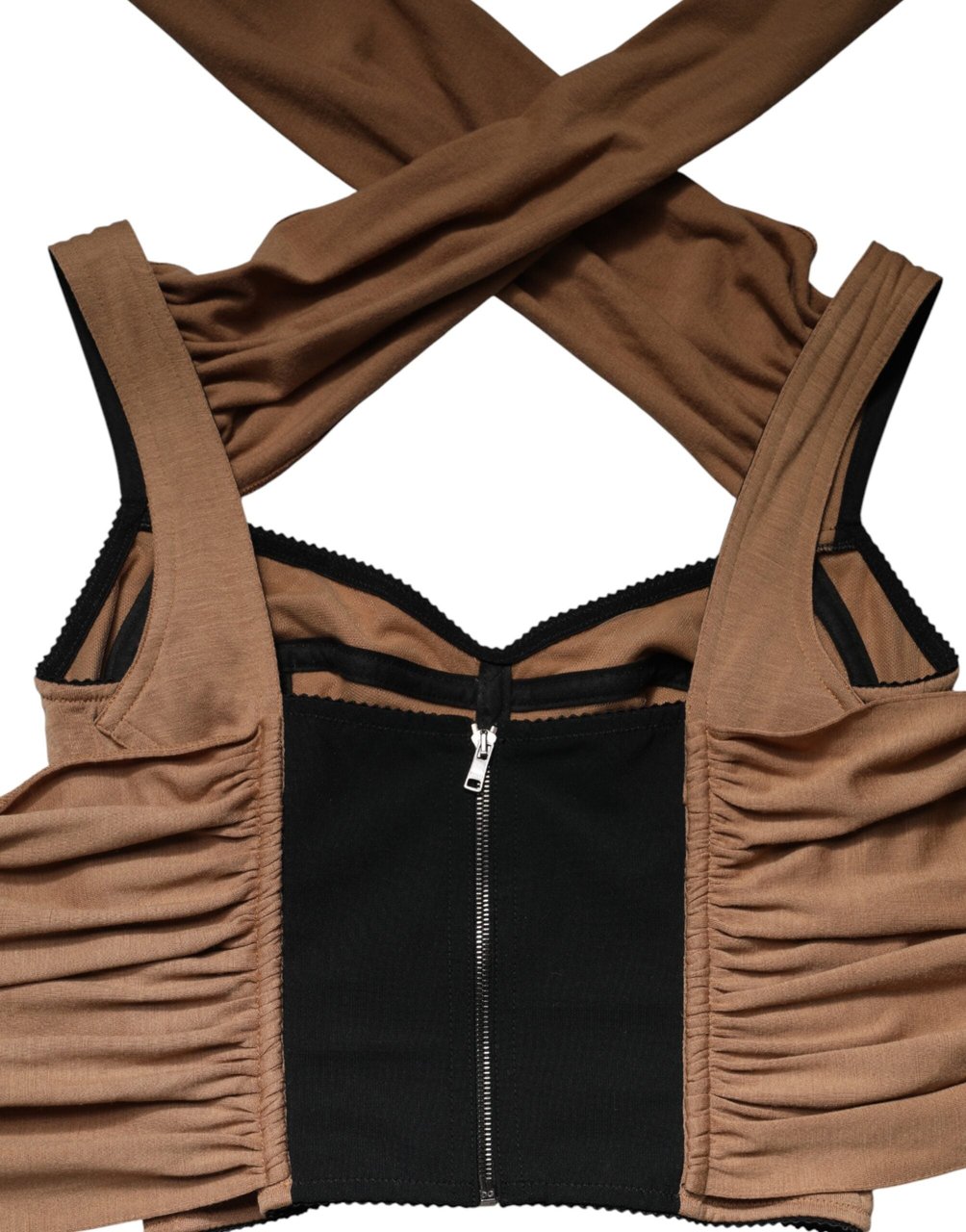 Dolce & Gabbana Brown Virgin Wool Sleeveless Scarf Tank Top Bruin