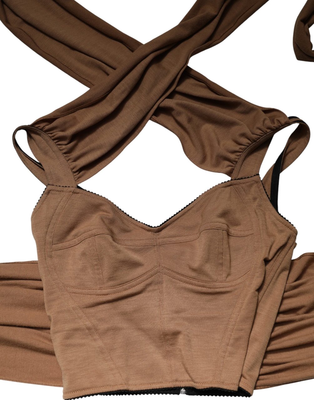 Dolce & Gabbana Brown Virgin Wool Sleeveless Scarf Tank Top Bruin