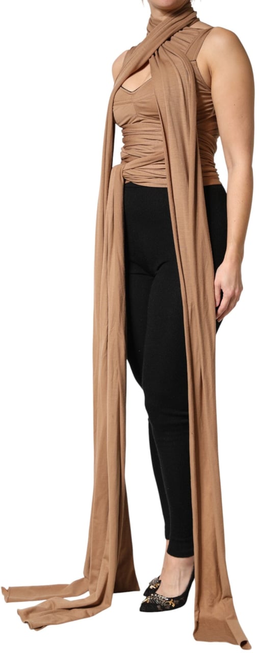 Dolce & Gabbana Brown Virgin Wool Sleeveless Scarf Tank Top Bruin