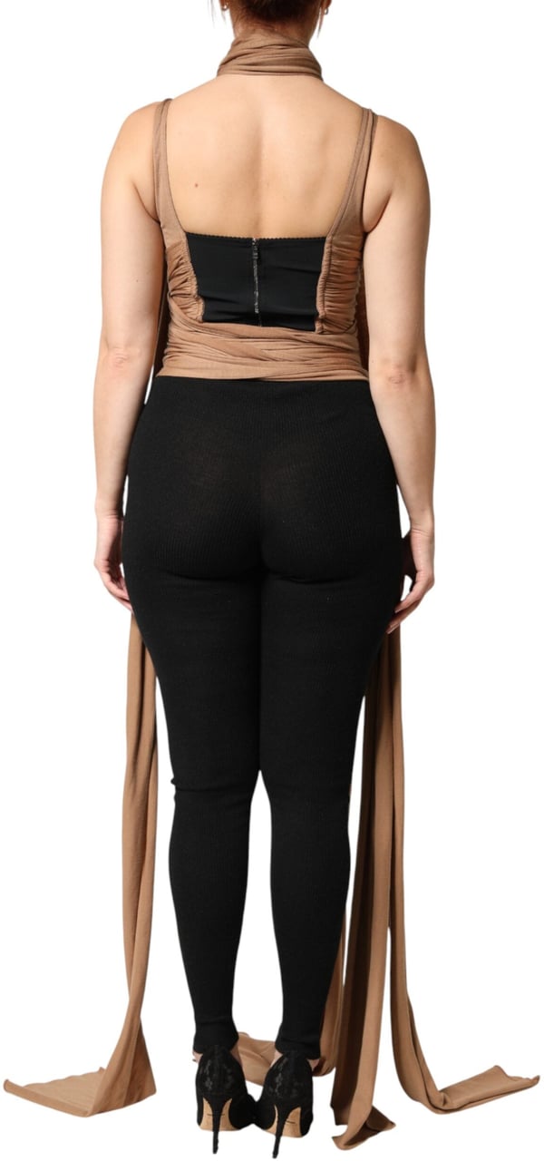 Dolce & Gabbana Brown Virgin Wool Sleeveless Scarf Tank Top Bruin