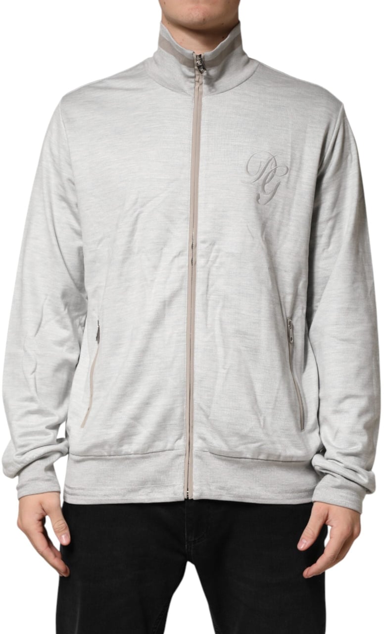 Dolce & Gabbana Light Gray Cotton Zipped Cardigan Sweater Grijs