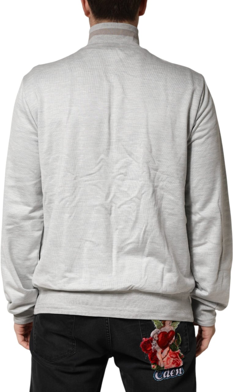 Dolce & Gabbana Light Gray Cotton Zipped Cardigan Sweater Grijs